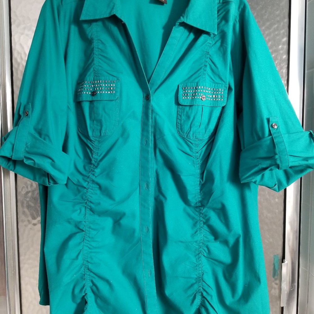 Lane Bryant Dark Teal Button Down Blouse 18/20